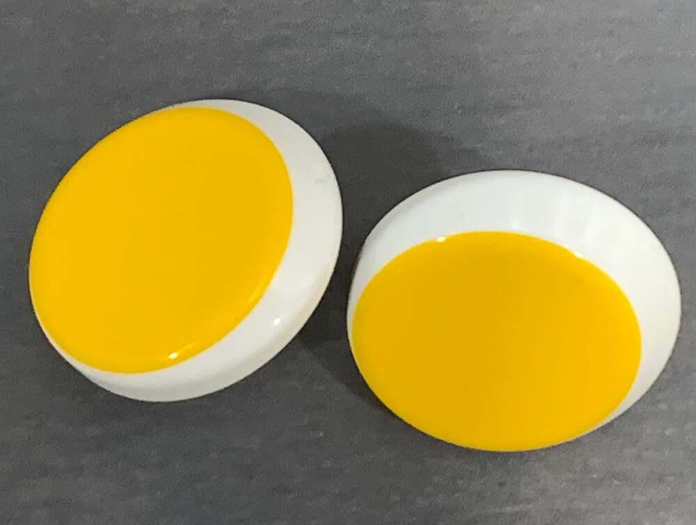 Vintage 60s Mod Yellow and White Egg Yolk Acrylic Earrings